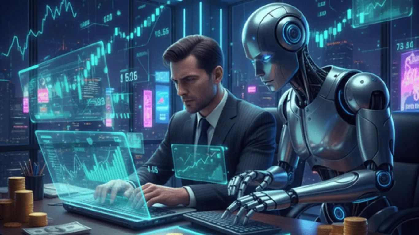 Przedsiębiorca analizujący dane z AI